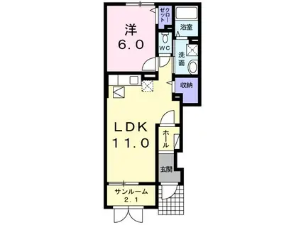 ラ・ピエール II(1LDK/1階)の間取り写真