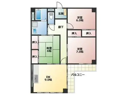 ハイツ船町(3DK/4階)の間取り写真