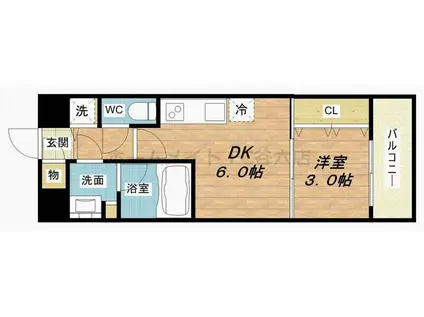 オリエンテム(1DK/3階)の間取り写真