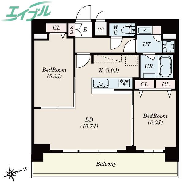 S‐RESIDENCE四日市安島ALOGGIO(2LDK/13階)の間取り写真