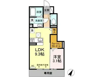 ラ ペ・クロシェットM(1LDK/1階)の間取り写真