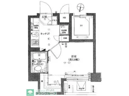 スパシエルクス目黒(1K/5階)の間取り写真