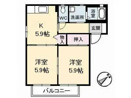 グレース曙C棟(2K/1階)の間取り写真