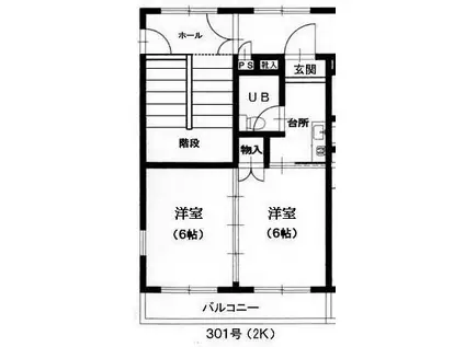 大和町2丁目ビル(2K/3階)の間取り写真