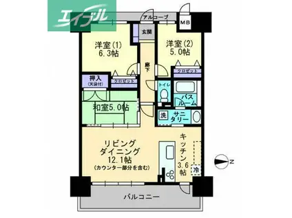 アルファステイツ岡山駅西(3LDK/11階)の間取り写真