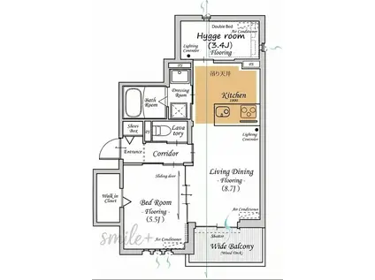 HYGGE(1SLDK/2階)の間取り写真