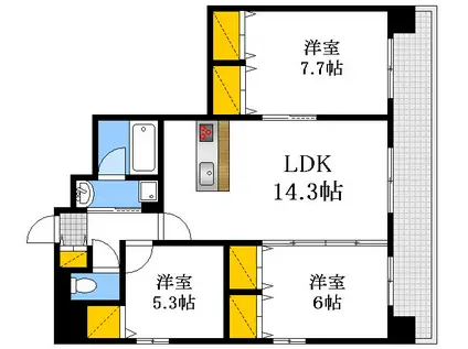 ウイング宝町ファイブ(3LDK/19階)の間取り写真