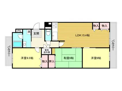 甲子園口ビューハイツ 南棟(3LDK/4階)の間取り写真