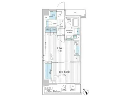 パークアクシス門前仲町テラス(1LDK/3階)の間取り写真