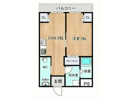 新栄プロパティー東大阪I(1DK/2階)の間取り写真