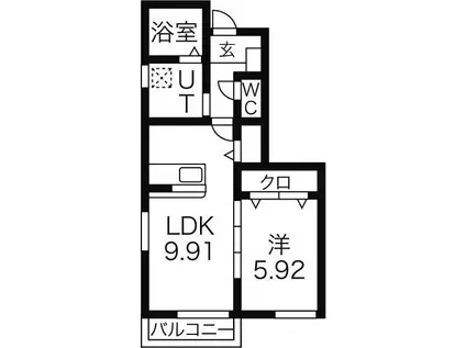 ビレッジ日蔭N(1LDK/1階)の間取り写真
