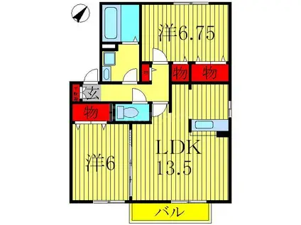 フローラルC棟(2LDK/2階)の間取り写真