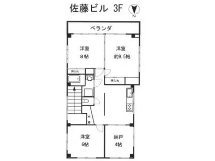 佐藤ビル(3SDK/3階)の間取り写真