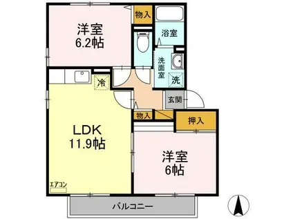マノワール E棟(2LDK/2階)の間取り写真