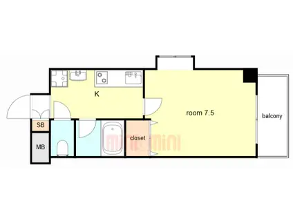 パークビュー王子駅前(1K/6階)の間取り写真