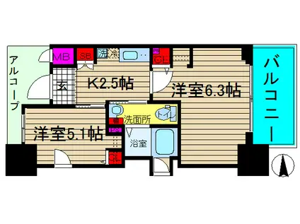 エステムプラザ難波イースト2ブレスト(2K/12階)の間取り写真