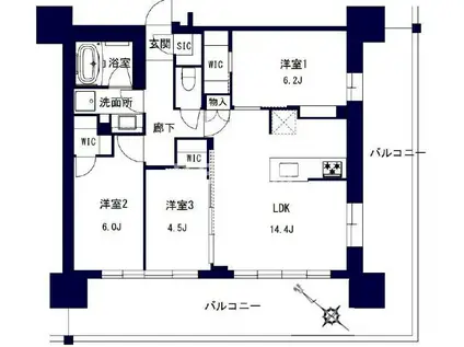 センチュリー千葉みなと(3LDK/6階)の間取り写真
