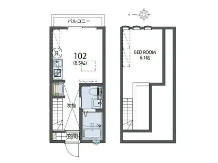 デザイナーズ物件シエスタデュオ一橋学園コンテムセオ ウエスト棟(ワンルーム/1階)の間取り写真
