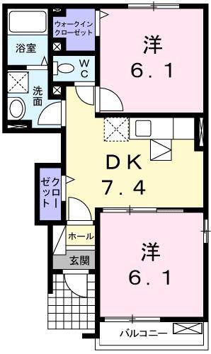 サンリットベルC棟(2DK/1階)の間取り写真