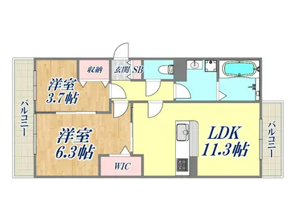 ウエスト GARDEN COURT2(2LDK/3階)の間取り写真