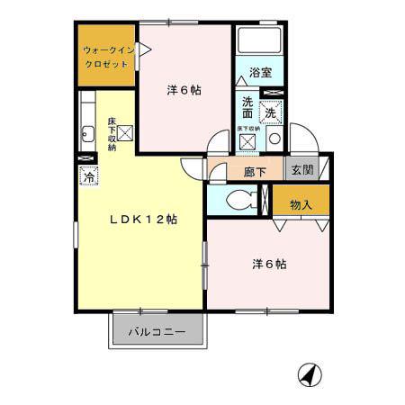 サンセール細江 A(2LDK/1階)の間取り写真