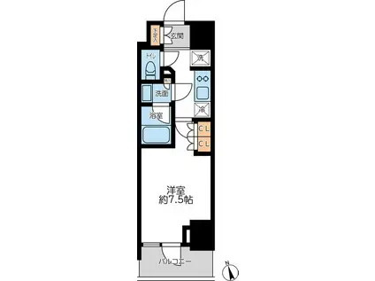 プライマル浅草言問通(1K/12階)の間取り写真