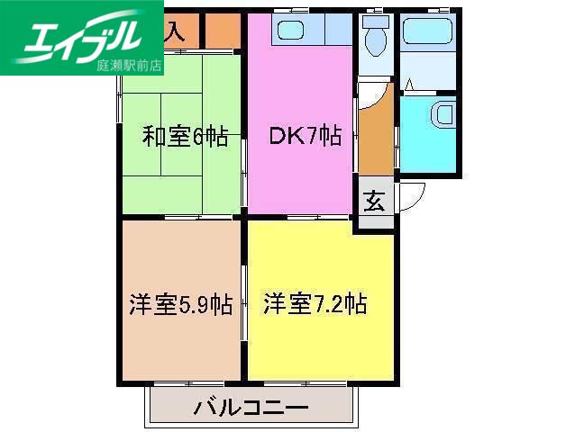 メゾンデラW A棟(3DK/1階)の間取り写真