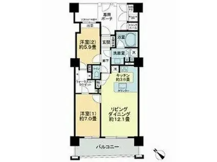 ライオンズタワー仙台大手町(2LDK/4階)の間取り写真