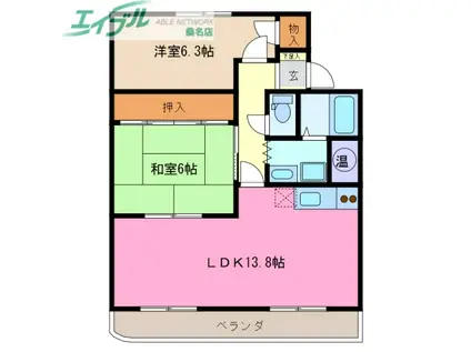 リゾン学南(2LDK/2階)の間取り写真