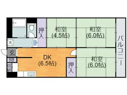 平野北コーポ(3DK/9階)の間取り写真