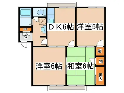 エステックハイツ海老名A棟(3DK/1階)の間取り写真