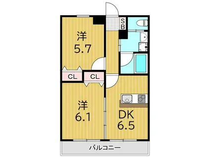 アステリア(2DK/1階)の間取り写真