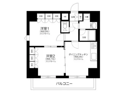 グラントレゾール西日暮里(2DK/6階)の間取り写真