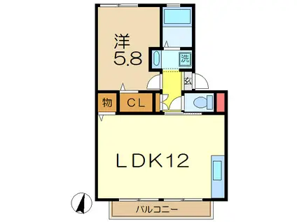ハイライズ宇田川(1LDK/2階)の間取り写真