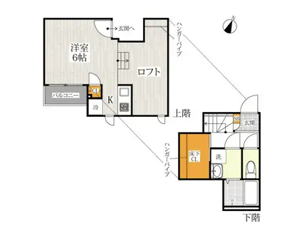 CB指扇プランドール(1K/2階)の間取り写真