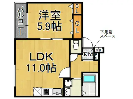 フジパレス立花水堂町(1LDK/1階)の間取り写真