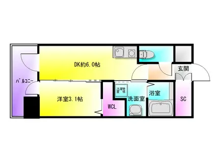 エステムコート大阪プリューム(1DK/13階)の間取り写真