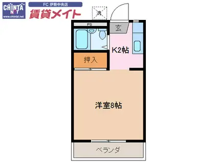 ベルエール新風 神社(1K/2階)の間取り写真