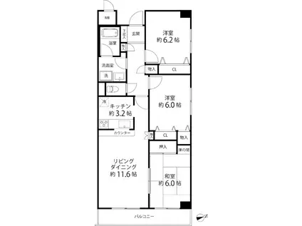 ティーズ ガーデン横浜岸根公園(3LDK/3階)の間取り写真