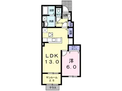 ブライトヒルズ2(1LDK/1階)の間取り写真