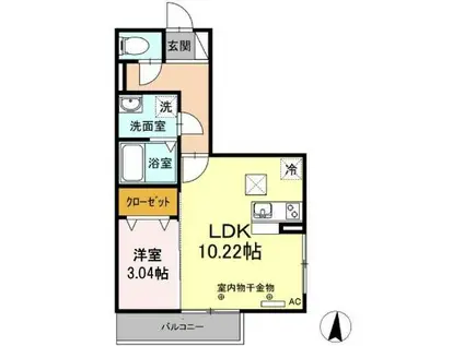 ゆーかりHILLSVI(1LDK/1階)の間取り写真