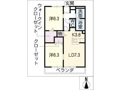 コンフォート大高南(2LDK/3階)の間取り写真
