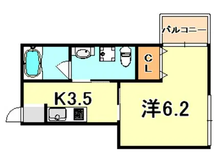 フロンフィール大道通(1K/4階)の間取り写真