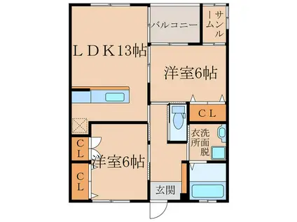 セフィーロきもつき(2LDK/1階)の間取り写真