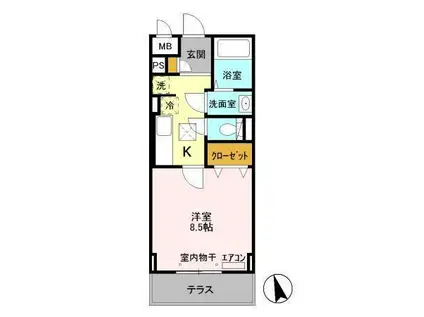 ロイヤルフレア・M(1K/1階)の間取り写真