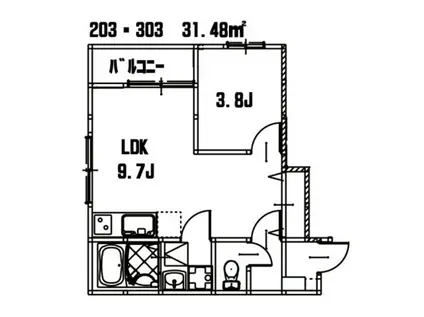 リノリノアパートメントWITHA棟(1LDK/2階)の間取り写真