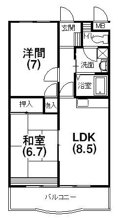 ハミング弥生(2DK/3階)の間取り写真