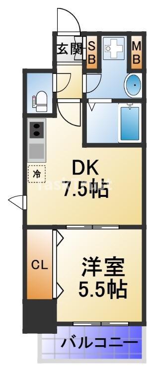 ブランブリエ京橋(1DK/5階)の間取り写真