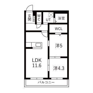 アーバンコート尾西(2LDK/2階)の間取り写真