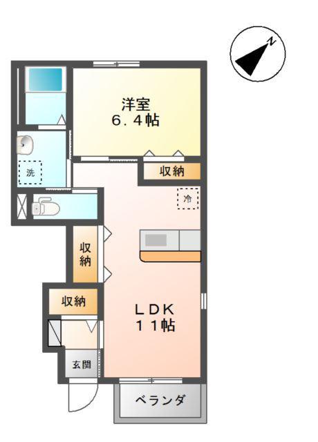 岩手県盛岡市 2階建 築11年(1LDK/1階)の間取り写真